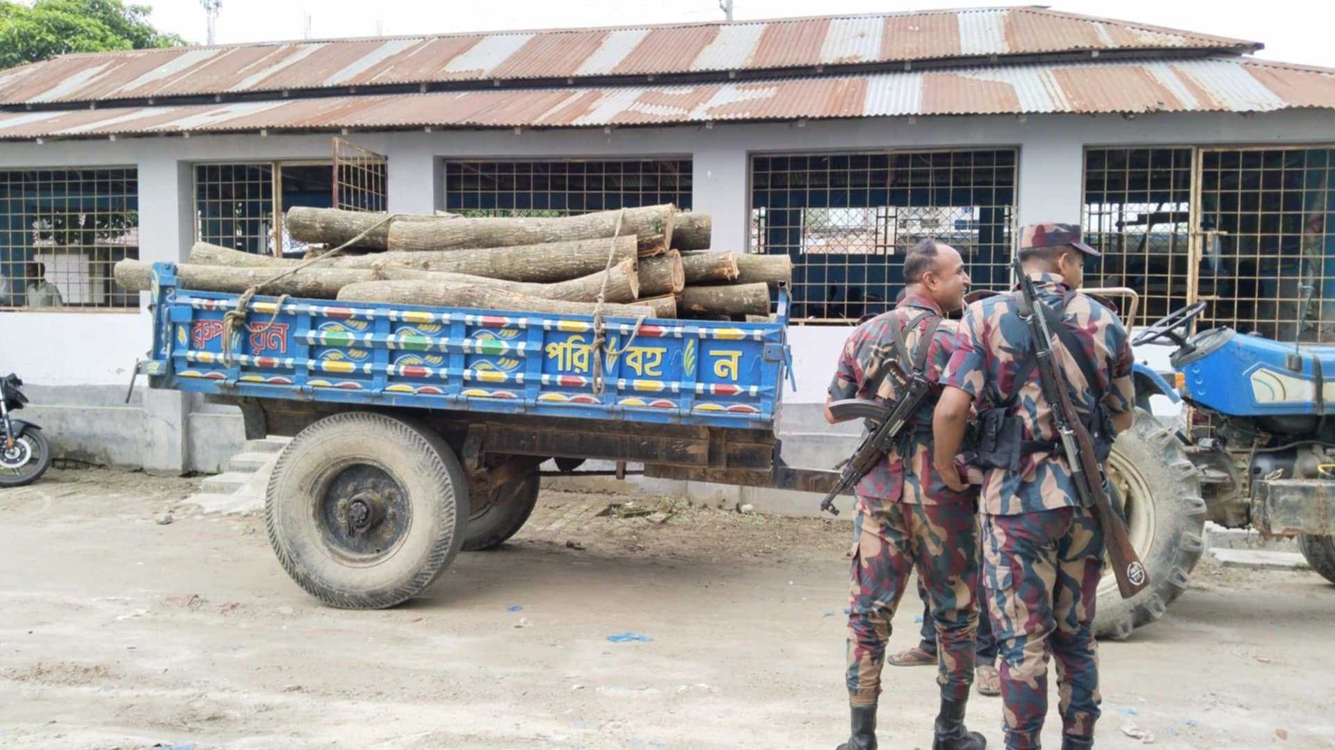 ধামইরহাটে বিজিবি কর্তৃক চোরাই কাঠ আটক